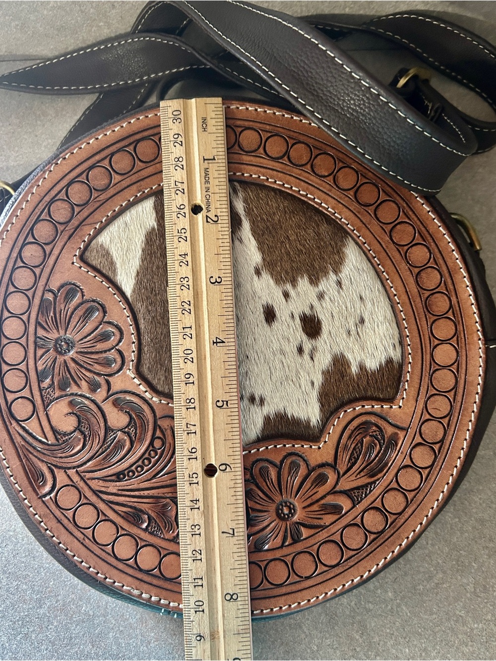 Round Cowhide Crossbody Bag in Brown - Picture 8 of 8